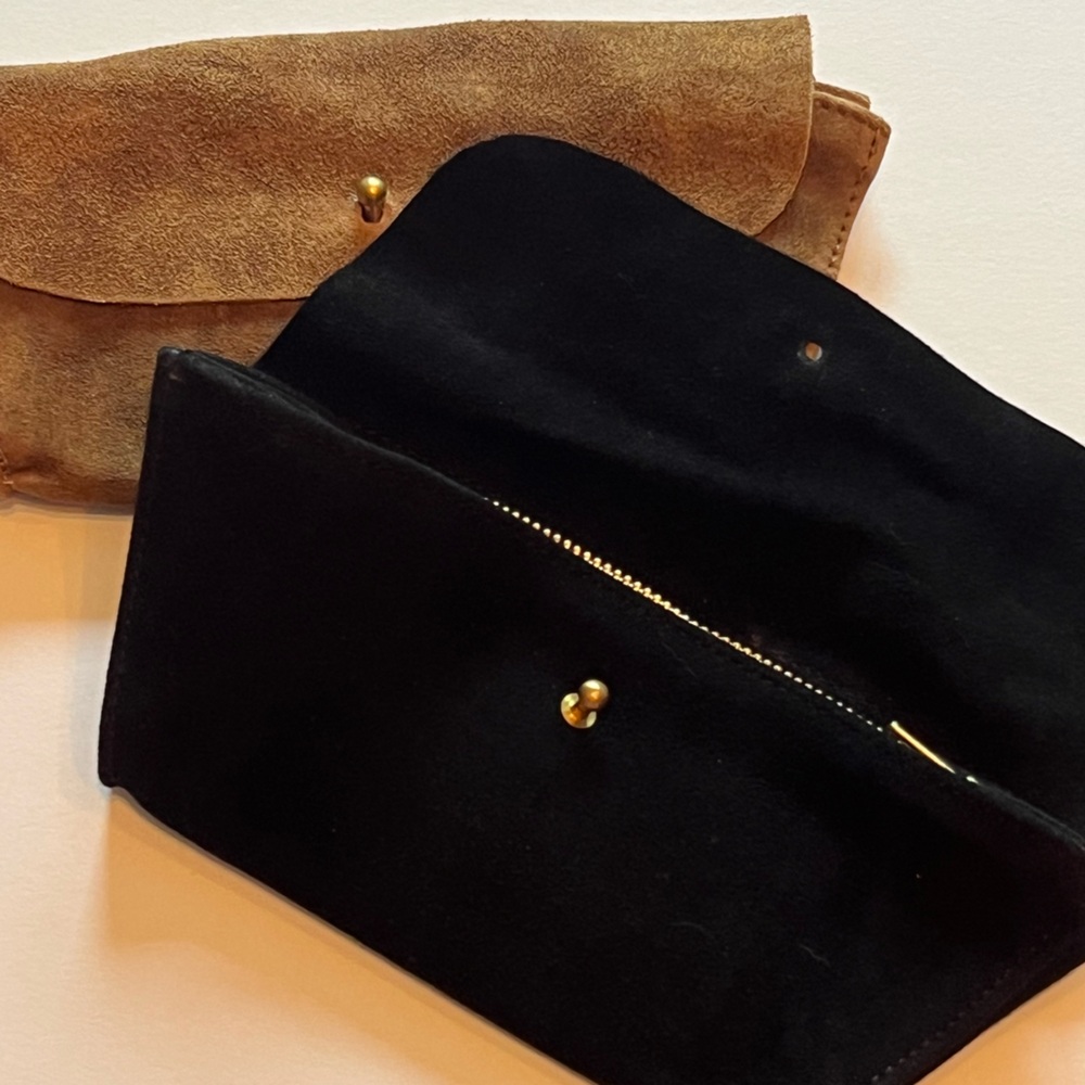 roost Stella tobacco or black suede clutch/wallet-interior pockets/zip pouch-NWT